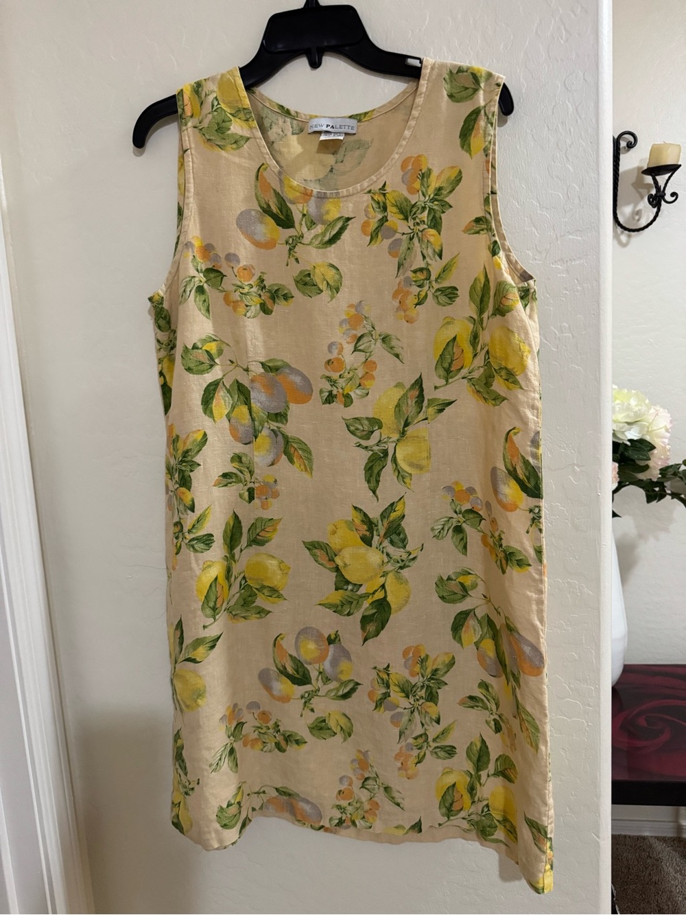 Sleeveless 100% linen Lemon Print Mini Dress size L - Picture 3 of 4